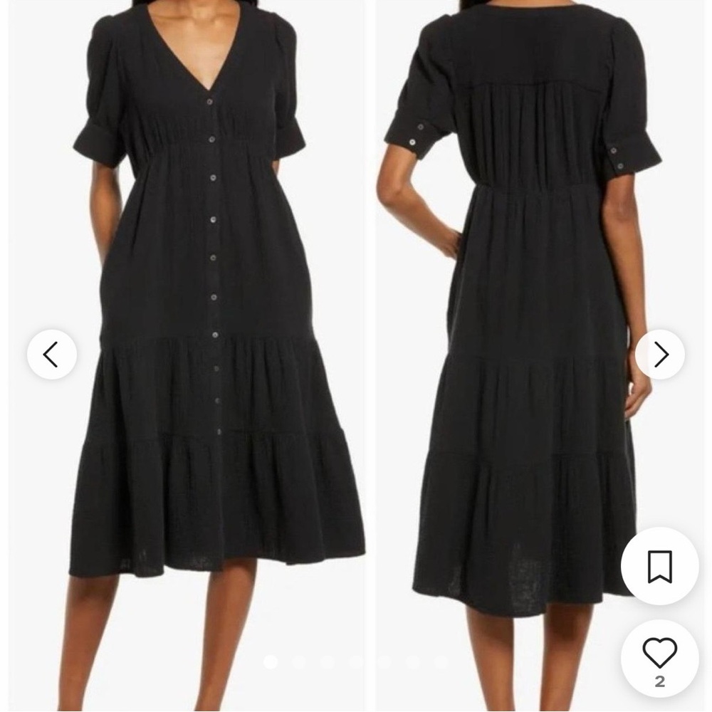 Madewell Black Button-Front Midi Dress
